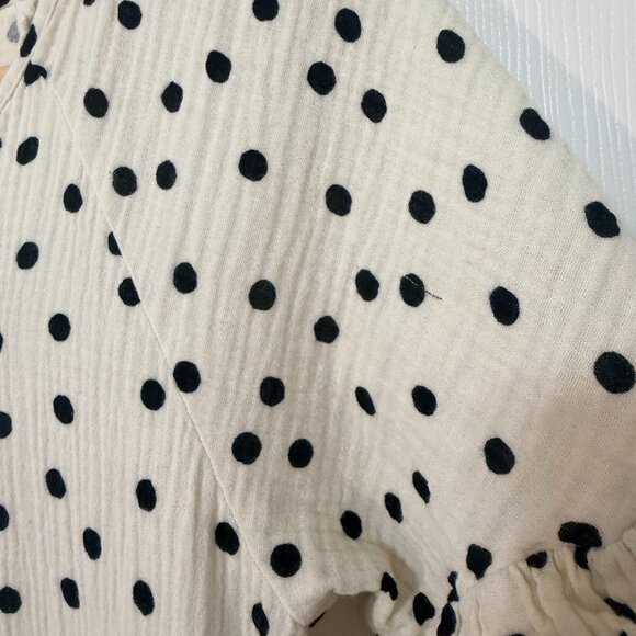 Madewell Ruffle Short-Sleeve Ivory Black Mini Babydoll Dress in Dot Toss Medium - Picture 8 of 10